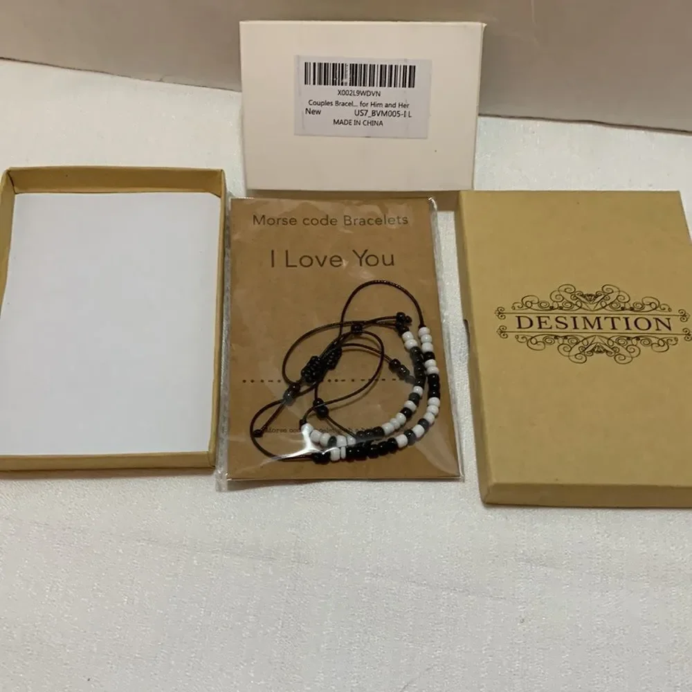 Couples adjustable bracelets.  Morse code bracelets - Picture 3 of 5